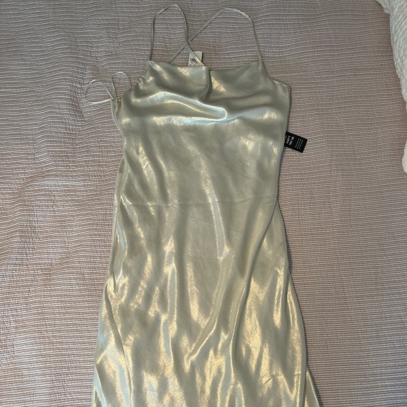 NWT Express Metallic Cowl Neck Cross Back Midi Slip Dress - Picture 5 of 5
